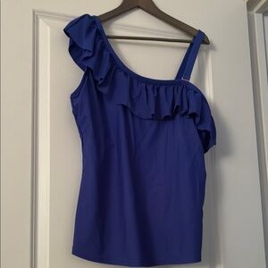 Elegant Blue Ruffled One-Shoulder swim top